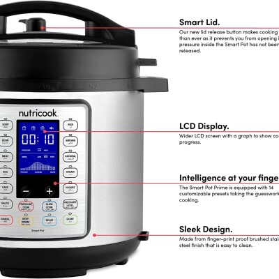 10 In 1 Multi Use Smart Pot Prime By Nutribullet Pressure Cooker, 8L, 1200W NC-SPPR8 Silver/Black